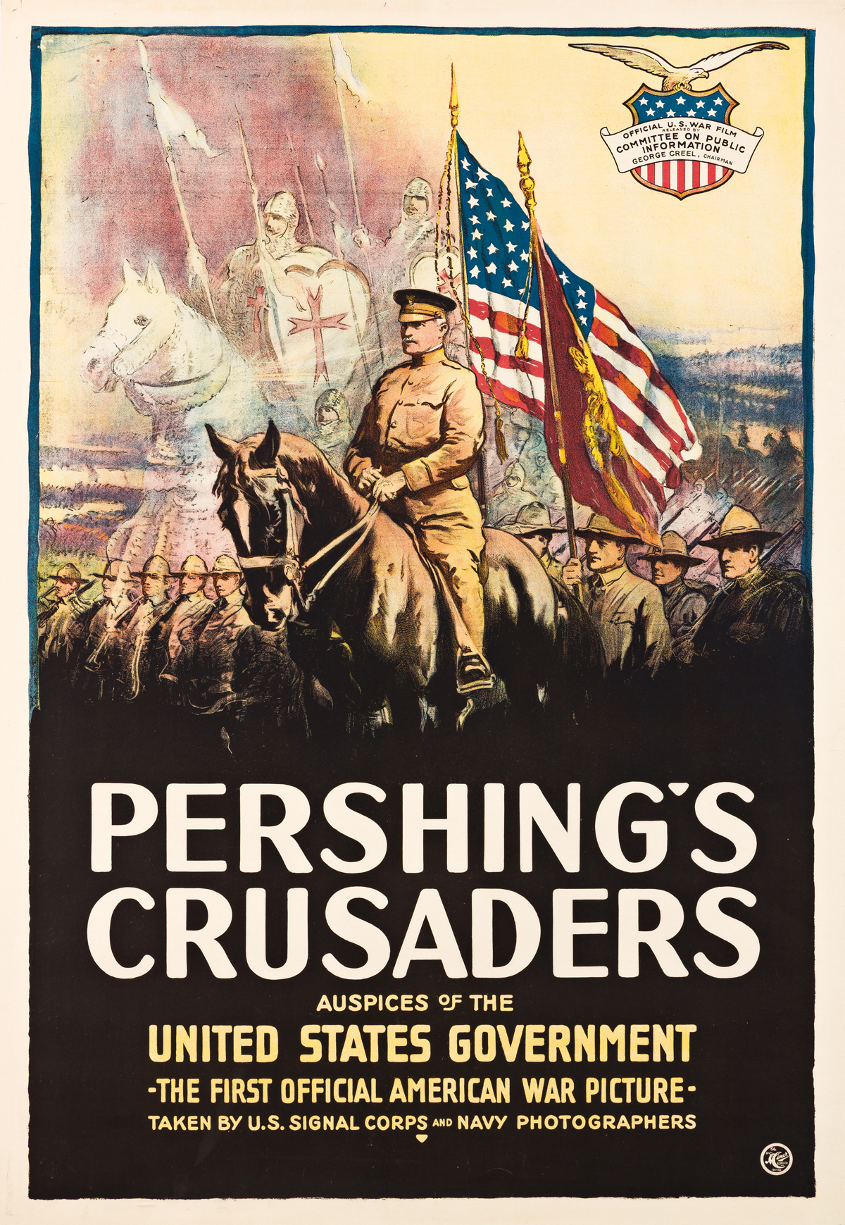DESIGNER UNKNOWN.  PERSHINGS CRUSADERS. 1918. 41¼x28¼ inches, 104¾x71¾ cm. The H.C. Miner Litho. Co., New York.
